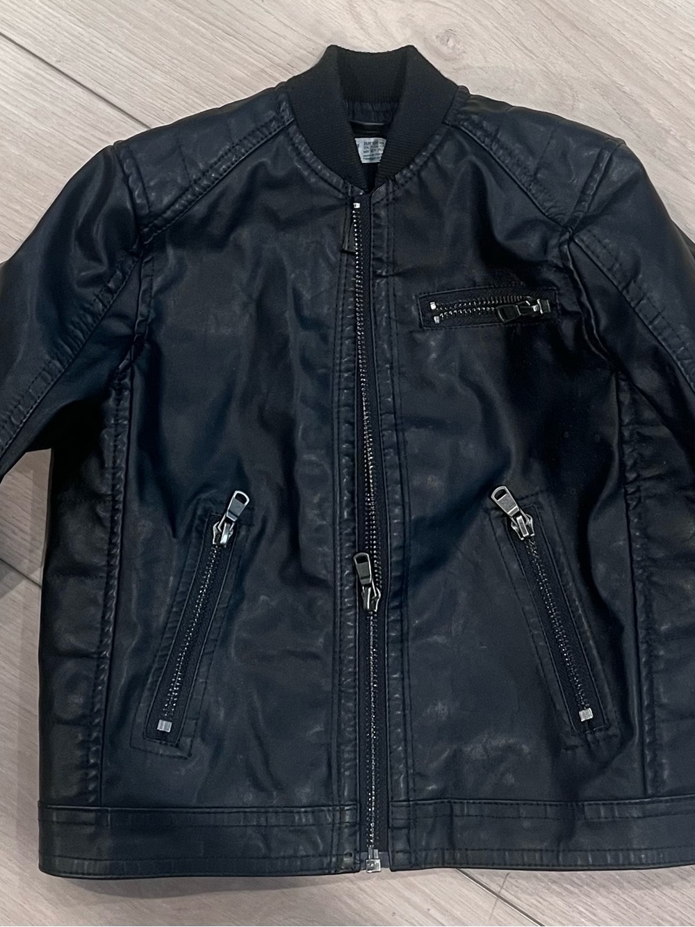 H&M Boys Black Faux Leather Moto Jacket with Zip Pockets
